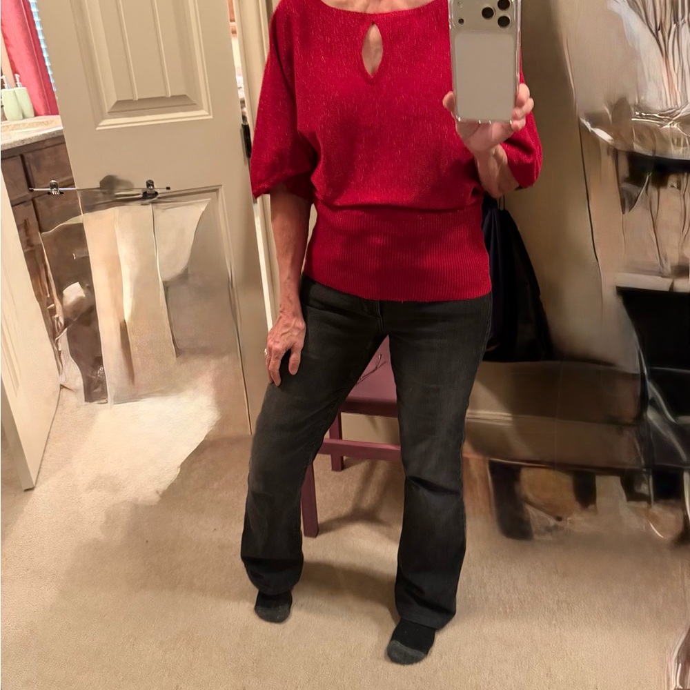 D. F. A. New York Red Knit Top with Keyhole Detail